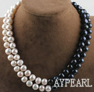 double brin 17,3 pouces 10-11mm noir et blanc d'eau douce collier de perles