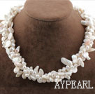 マルチストランドホワイト淡水パールと歯の形状の真珠のネックレス