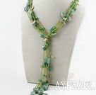 Grønn Series Multi Strands Aventuringlas og Green Pearl Crystal halskjede