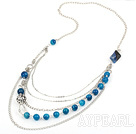 bijoux en métal conception chaude facettes agate bleue et un collier de charme bille métallique