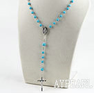 31,5 pouces perles de prière, 6-8mm bleu turquoise Collier à billes rosaire avec croix