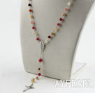 31,5 inches bønn perler, 6-8mm tre farger jade halskjede rosenkrans med kryss