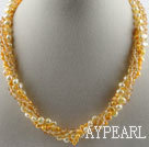 17,7 Zoll Multi-Strang gelb Perle und Kristall Halskette mit Magnetverschluss
