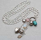 Assorted Multi Stone and Tibet Silver Accessories Pendant Necklace with Metal Chain