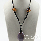 Simple style brown colored glaze and oval shape Indian agate pendant necklace