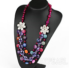 Multi Layer Pink Agate and Colorful Crystal Necklace