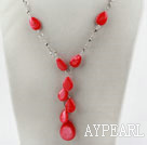 New Design Drop Shape Red Shell Y Style Necklace with Heart Shape Toggle Clasp