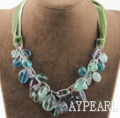 Einzelstrang Regenbogen Fluorit Halskette mit grünem Band