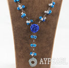 Y forme bleue agate et cristal blanc et bleu collier de fleurs en acrylique