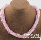 17,7 inches multi strand ljusrosa kristall halsband med magnetlås