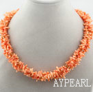 Multi Strands Orange Coral Branch Necklace with Magnetic Clasp