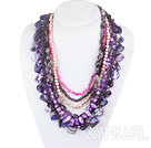 Purple Series Multi Strands lilla ferskvannsperle Crystal og Amethyst og Purple Shell halskjede