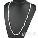 Lange Style White Süßwasser-Zuchtperlen und Aventurin Perlen Halskette