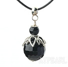 Classic Design à facettes collier noir pendentif en agate avec la chaîne réglable