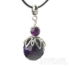 Classic Design Faceted Dark Purple Agate Pendant Necklace with Adjustable Chain