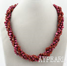 Lange Ausführung zwei Stränge Violett Rot Süßwasser-Zuchtperlen und Roter Jaspis Halskette (kein Verschluss)