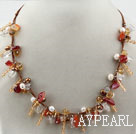 Brown Series Assorted Pearl Crystal and Agate Necklace with Brown Thread