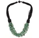 Multi Strands Green Aventurine Chips Necklace With Multi Black Threads
