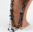Multi Layer Sodalite and Crystal Necklace with Metal Chain