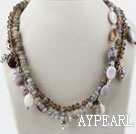 Multi Strand Faceted Flash Stone and Gray Agate and Crystal Necklace
