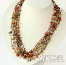 multi strand multi color rutilated quartz necklace with shell flower clasp