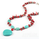 saleable red coral turquoise and tibet silver necklace with lobster clasp