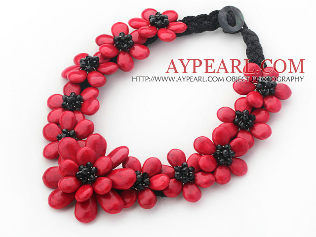 2013 Summer New Design Red Coral Turquoise Flower Party Necklace.jpg