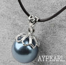 Classic Design Round Shape 16mm Blue Black Seashell Pendant Necklace