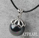 Classic Design Round Shape 16mm Black with Colorful Seashell Pendant Necklace