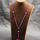 Enkel design ljusrosa österrikiska Crystal Eggplant form hängande halsband med Läder Chain