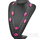vogue party jewerly pink agate necklace with metal loops