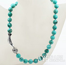 Classic Design 12mm ronde à facettes Collier de perles de turquoise avec accessoires Tibet poissons d'argent