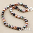 Clssic Design 12mm Faceted Round Assorted Five Different Color Seashell Beaded Necklace