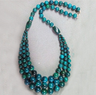 Three Layer Round Blue Green Indonesia Malachite Necklace