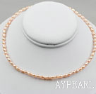 3-4mm Rice Shape Pink Freshwater Pearl Halsband