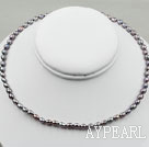 3-4mm Rice Shape Svart Freshwater Pearl Necklace