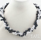 Multi Fäden schwarz Süßwasser-Perle und Kristall Halskette