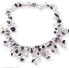 2013 Summer New Design White Freshwater Pearl and Clear Crystal and Amethyst Tree Shape Necklace