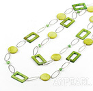 fashion long style party jewelry green shell necklace with big metal loops