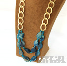 fashion blue agate necklace with golden color metal chain
