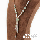 White Pearl и зеленый кварц rutilated Y форме ожерелья