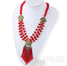 Fashion Style Red Crystal Κολιέ με Tassel Χαλκού Αξεσουάρ