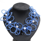 Speical Design Beautiful Natural White Pearl Smoky Quartz Blue Crystal Statement Chunky Necklace