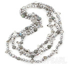Three Strand Flashing Stone and Gray Pearl Crystal Necklace