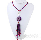 Fashion Style Purple Agate Y-form Tassel Halsband med lila Agate Donut