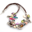 Lila Serie gewickelter Draht Schleifen Amethyst Stein Halskette mit lila Leder