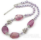 Dark Purple Pearl och Lila Stripe Agate Halsband