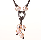 Fashion Style Natural Pink Freshwater Pearl Handstickadläder hängande halsband