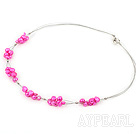 4-7mm dyed pink pearl necklace with lobster clasp