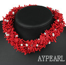 d red coral todellinen helmi ja punainen koralli necklace kaulakoru